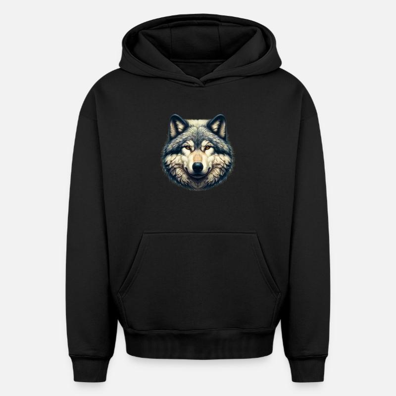 Loup - Sweat à capuche unisexe oversize épais SPREAD - noir
