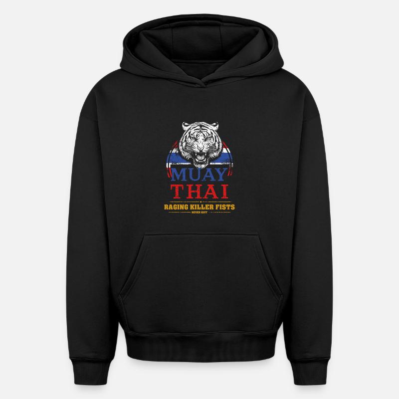 Muay Thai du tigre - Sweat à capuche unisexe oversize épais SPREAD - noir