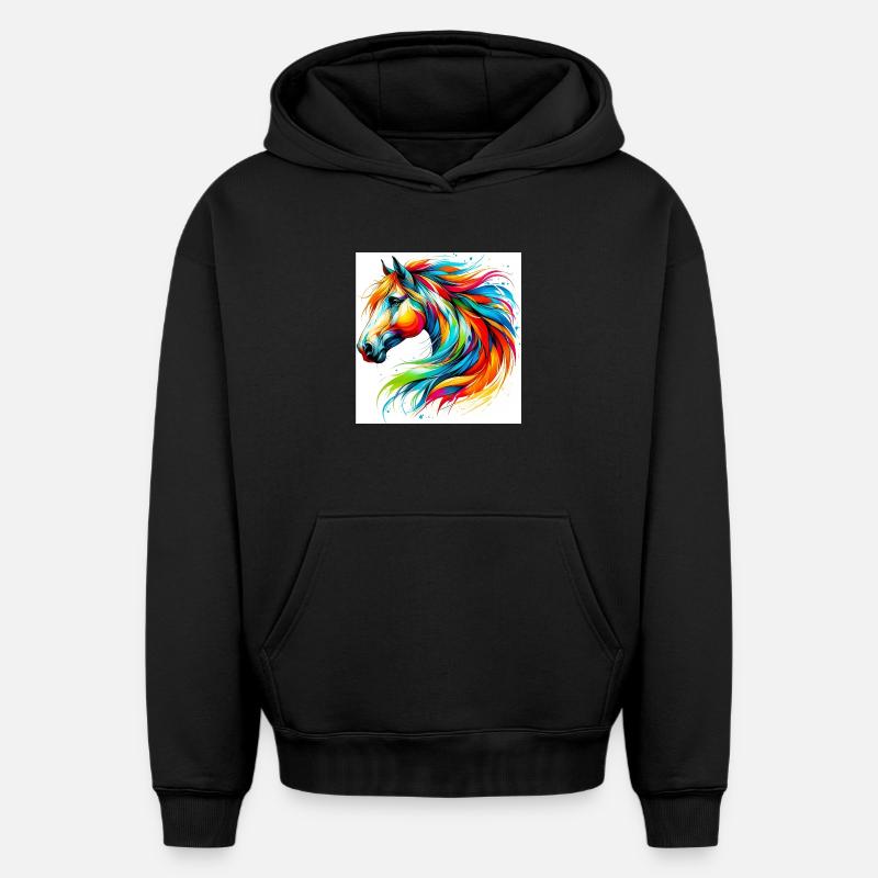 Cheval - Sweat à capuche unisexe oversize épais SPREAD - noir