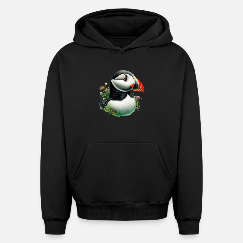 Macareux - Sweat à capuche unisexe oversize épais SPREAD - noir