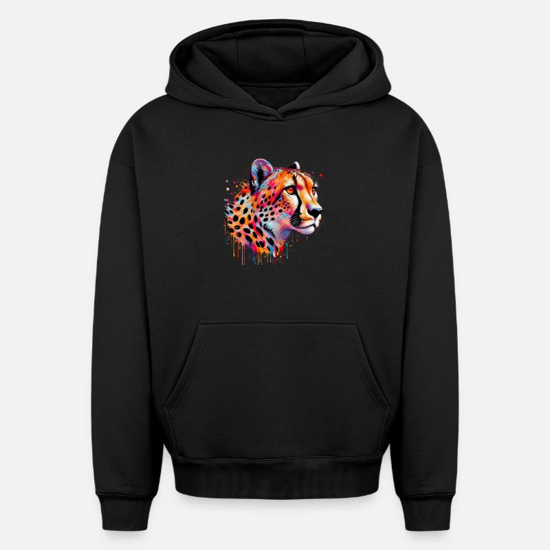 Guépard - Sweat à capuche unisexe oversize épais SPREAD - noir