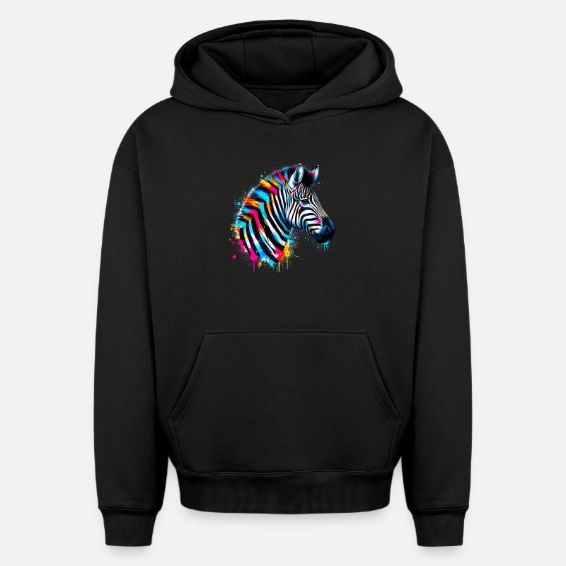 Zèbre - Sweat à capuche unisexe oversize épais SPREAD - noir