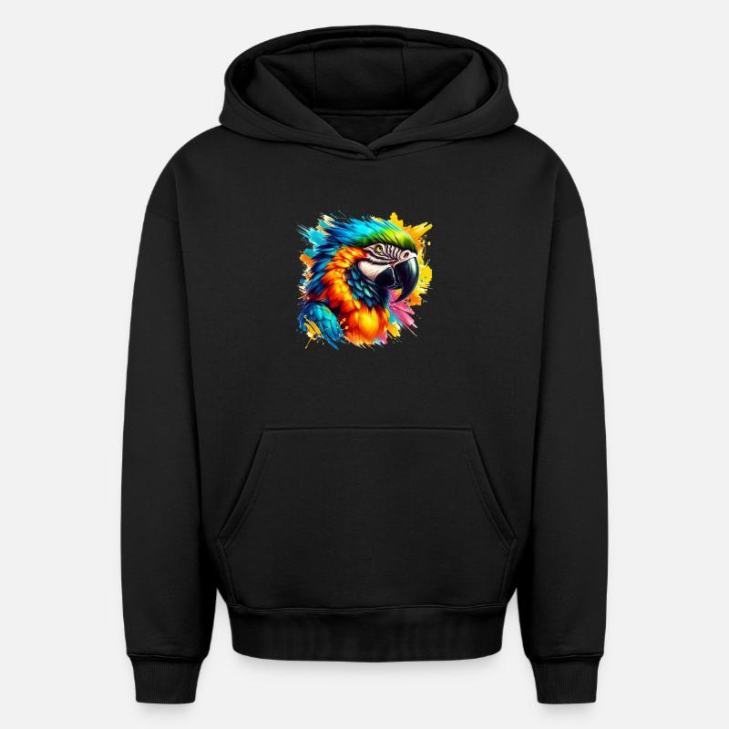 Perroquet - Sweat à capuche unisexe oversize épais SPREAD - noir