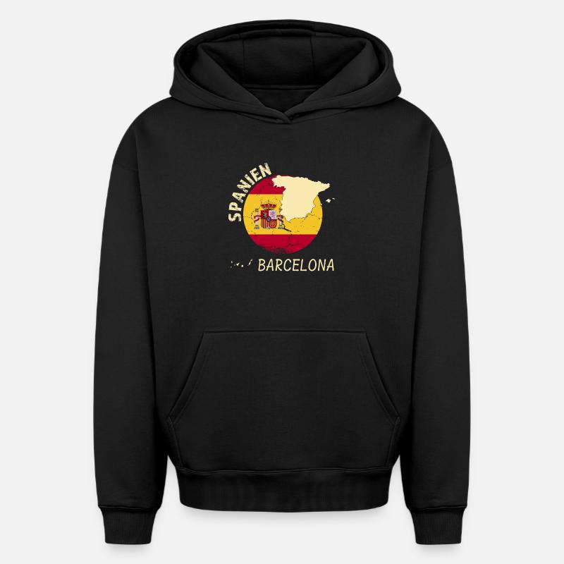 Barcelone - Sweat à capuche unisexe oversize épais SPREAD - noir