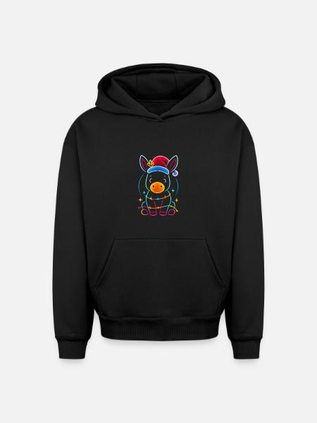 Donkey Elf Christmas Funny Gift - Oversized Heavyweight Unisex Hoodie - black
