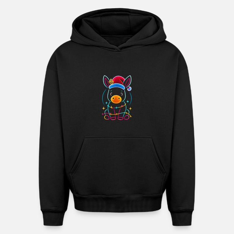 Donkey Elf Noël Drôle Cadeau - Sweat à capuche unisexe oversize épais SPREAD - noir