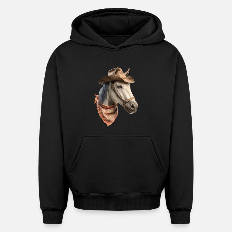 Perd Cowboy - Sweat à capuche unisexe oversize épais SPREAD - noir