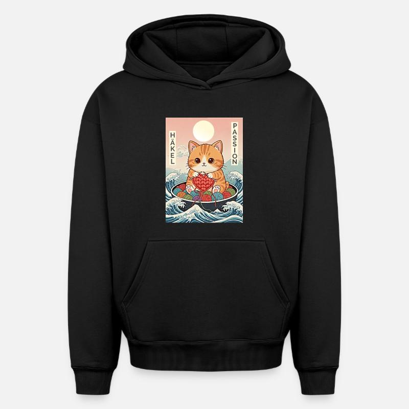 Crochet Passion Kawaii - Sweat à capuche unisexe oversize épais SPREAD - noir