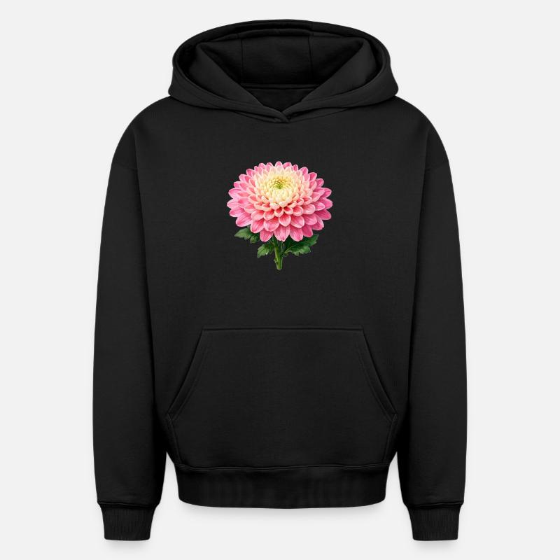 Fleur de chrysanthème rose - Sweat à capuche unisexe oversize épais SPREAD - noir