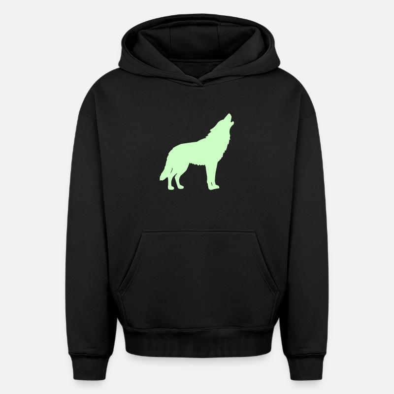 Silhouette de loup vert néon - Sweat à capuche unisexe oversize épais SPREAD - noir
