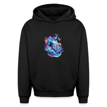 Poissons_Astro_Homme - Sweat à capuche unisexe oversize épais SPREAD - noir - Devant - AI Model Female 172 light (172cm) & AI Model Male 185 light (185cm)