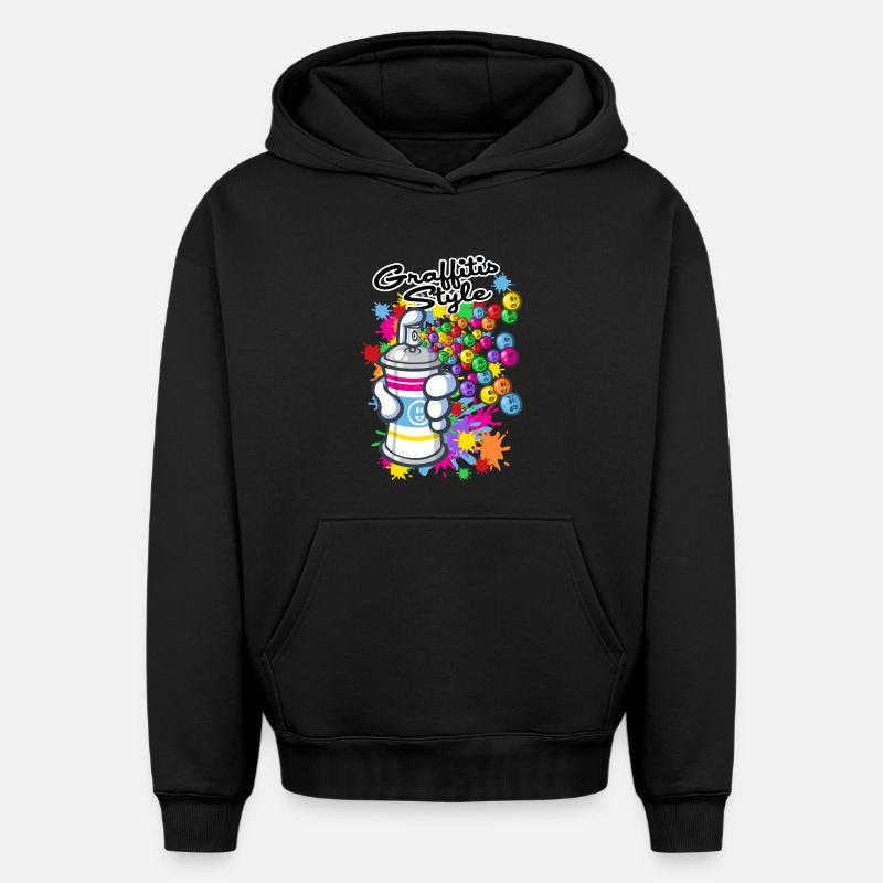 Graffitis cartoon style - Sweat à capuche unisexe oversize épais SPREAD - noir