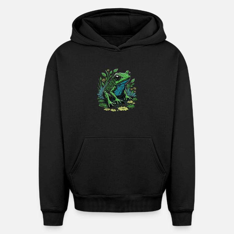 Grenouille Verte - Sweat à capuche unisexe oversize épais SPREAD - noir