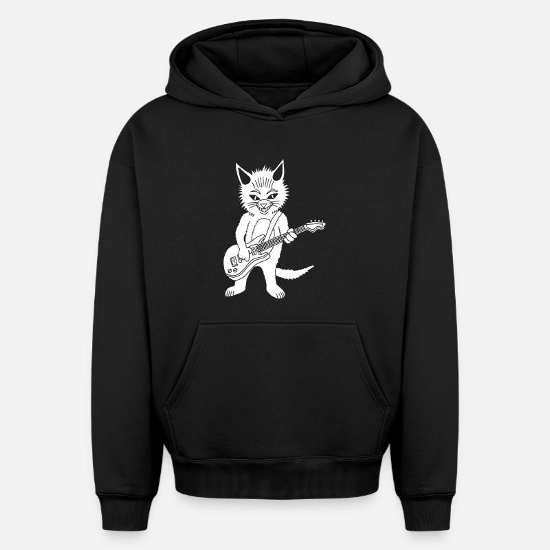 Chat blanc guitariste - Sweat à capuche unisexe oversize épais SPREAD - noir