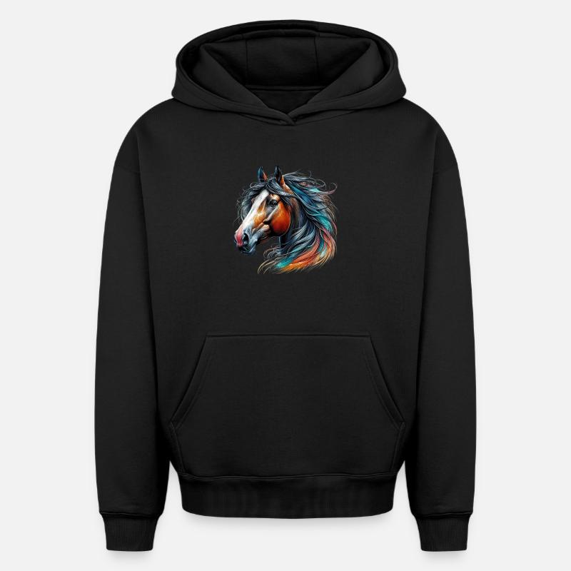 Cheval - Sweat à capuche unisexe oversize épais SPREAD - noir