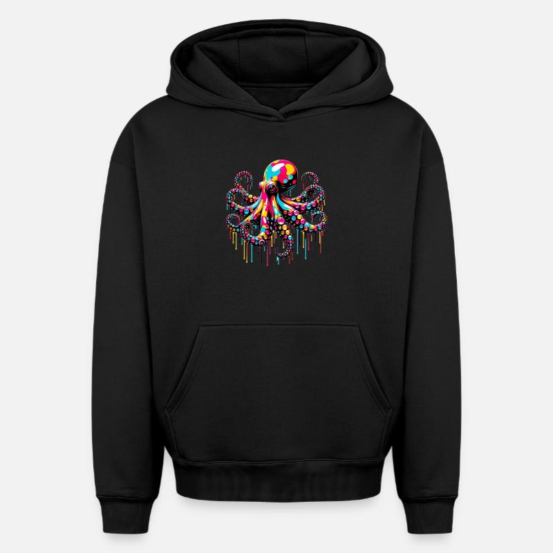 Pieuvre - Sweat à capuche unisexe oversize épais SPREAD - noir