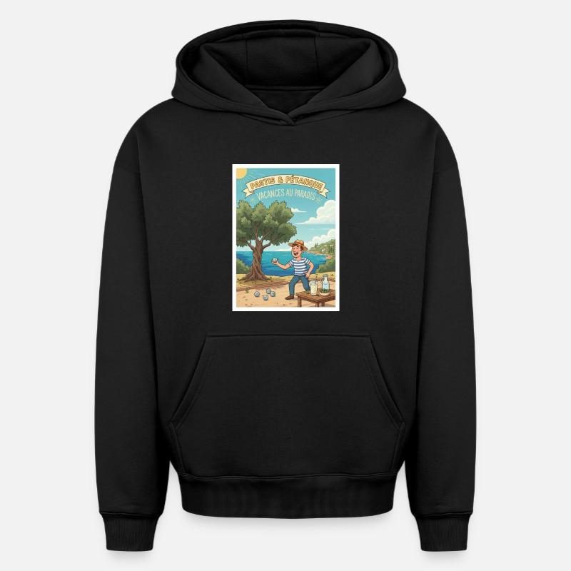 Vacances Pastis Pétanque Paradis - Sweat à capuche unisexe oversize épais SPREAD - noir