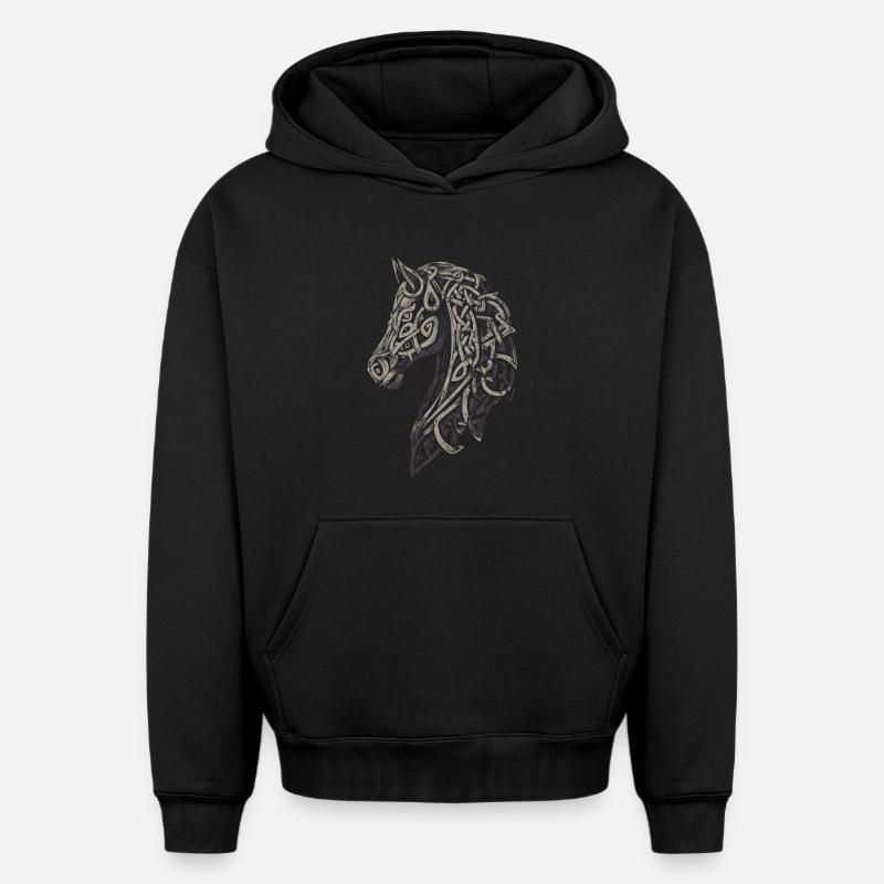 Cheval celtique - Sweat à capuche unisexe oversize épais SPREAD - noir