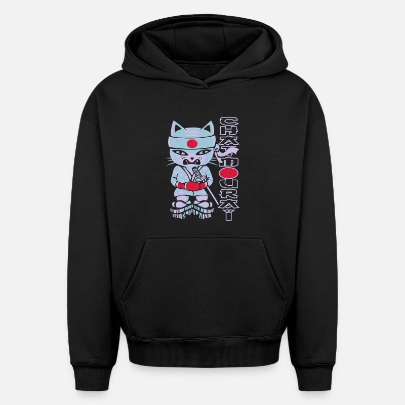 Chat mouraï flex - Sweat à capuche unisexe oversize épais SPREAD - noir