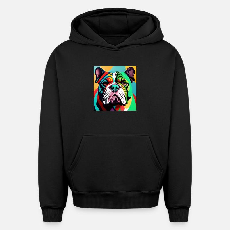Bouledogue - Sweat à capuche unisexe oversize épais SPREAD - noir