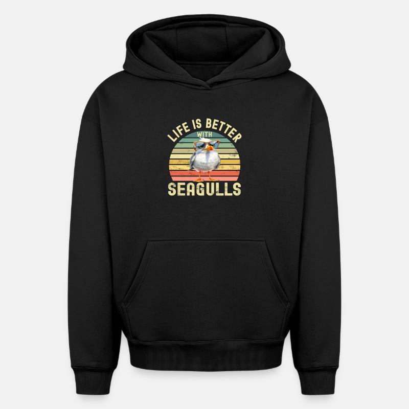 Mouettes - Sweat à capuche unisexe oversize épais SPREAD - noir