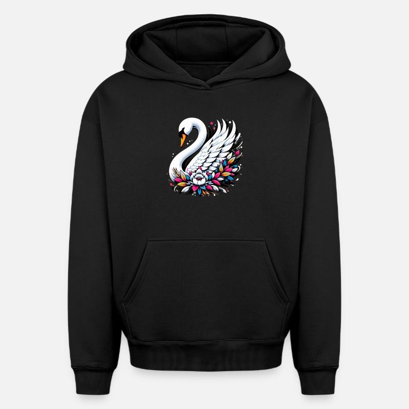 Cygne - Sweat à capuche unisexe oversize épais SPREAD - noir