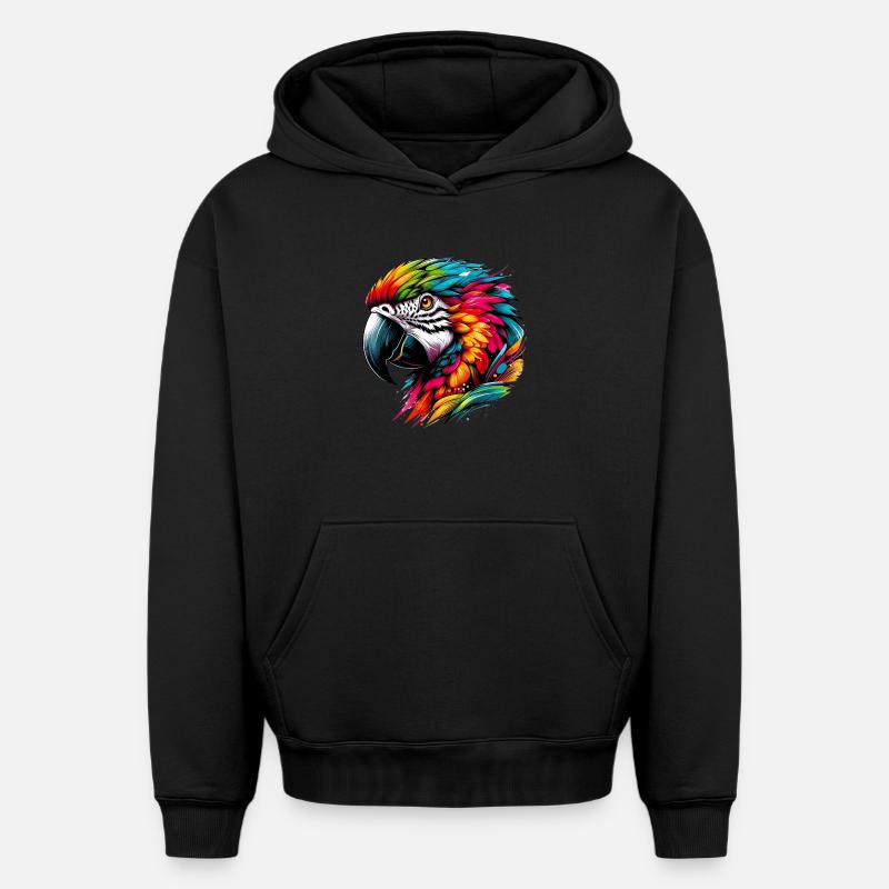 Perroquet - Sweat à capuche unisexe oversize épais SPREAD - noir