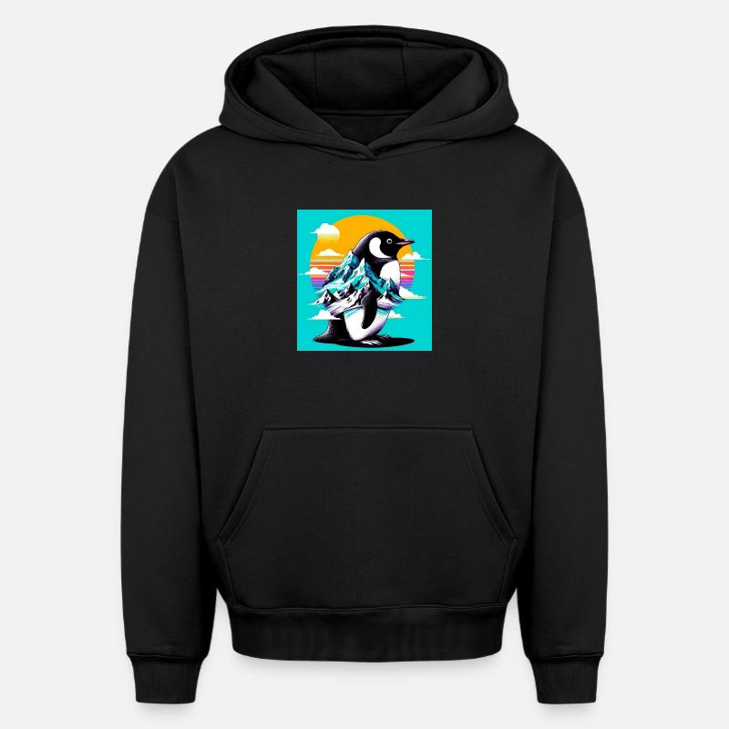 pingouin - Sweat à capuche unisexe oversize épais SPREAD - noir