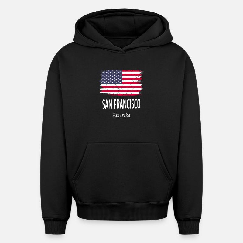 San Francisco - Sweat à capuche unisexe oversize épais SPREAD - noir