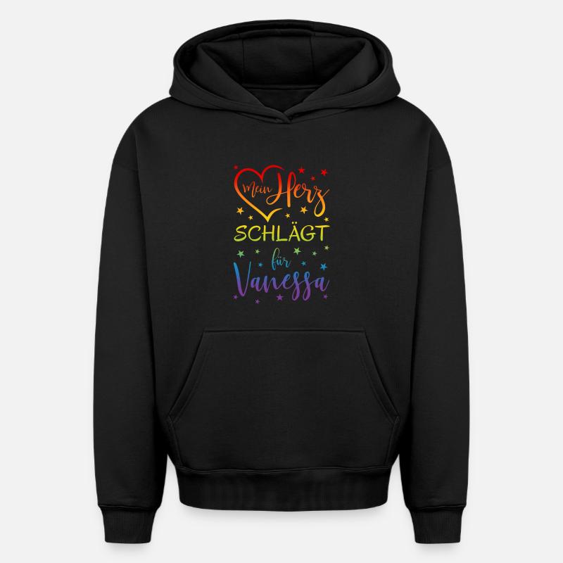 Mon cœur bat pour Vanessa - Sweat à capuche unisexe oversize épais SPREAD - noir