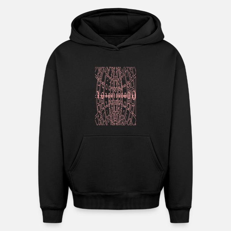 Binary Code Abstract (pink) - Oversized Heavyweight Unisex Hoodie - black