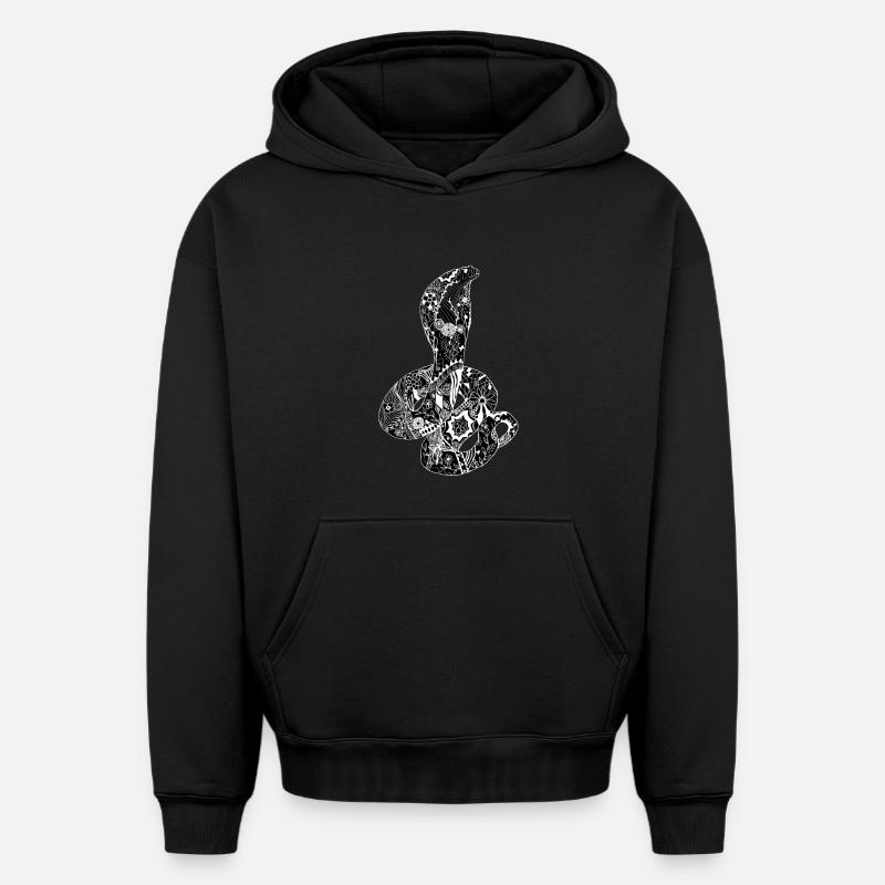Patchwork Cobra - Oversized Heavyweight Unisex Hoodie - Schwarz