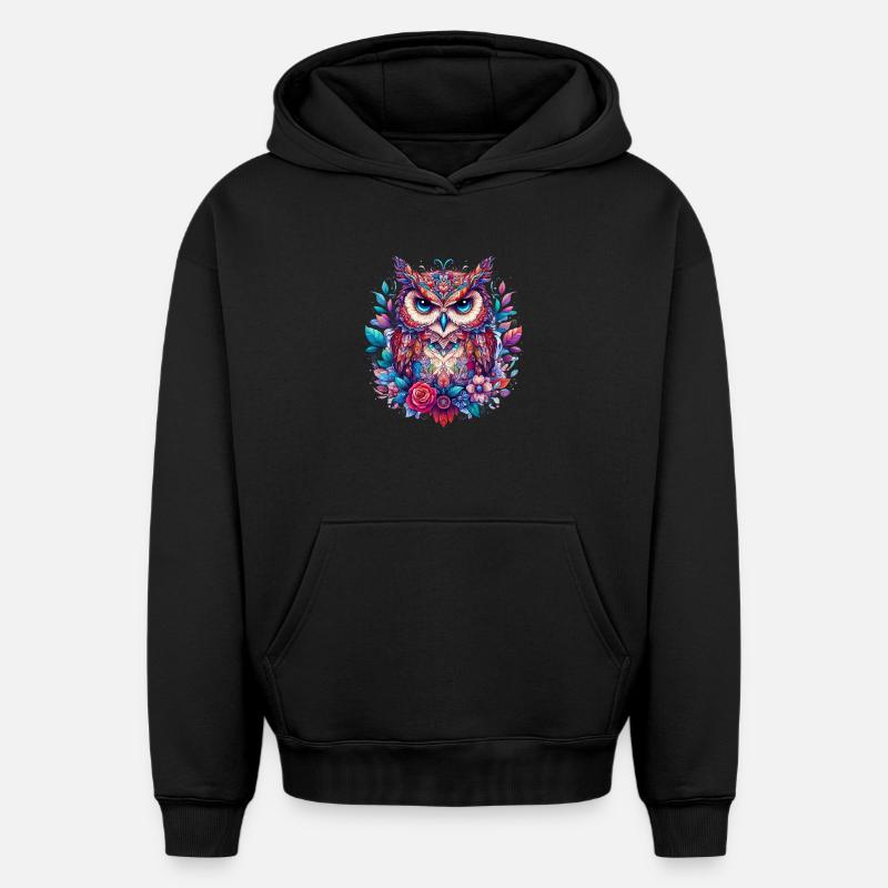 Hibou - Sweat à capuche unisexe oversize épais SPREAD - noir