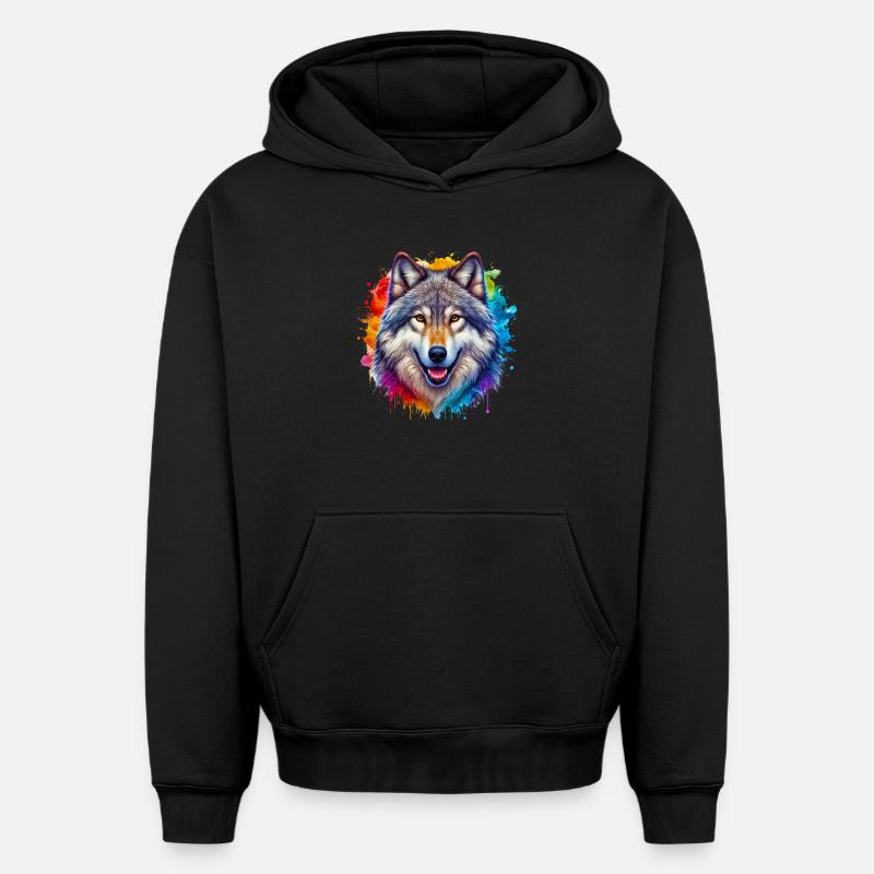 Loup - Sweat à capuche unisexe oversize épais SPREAD - noir