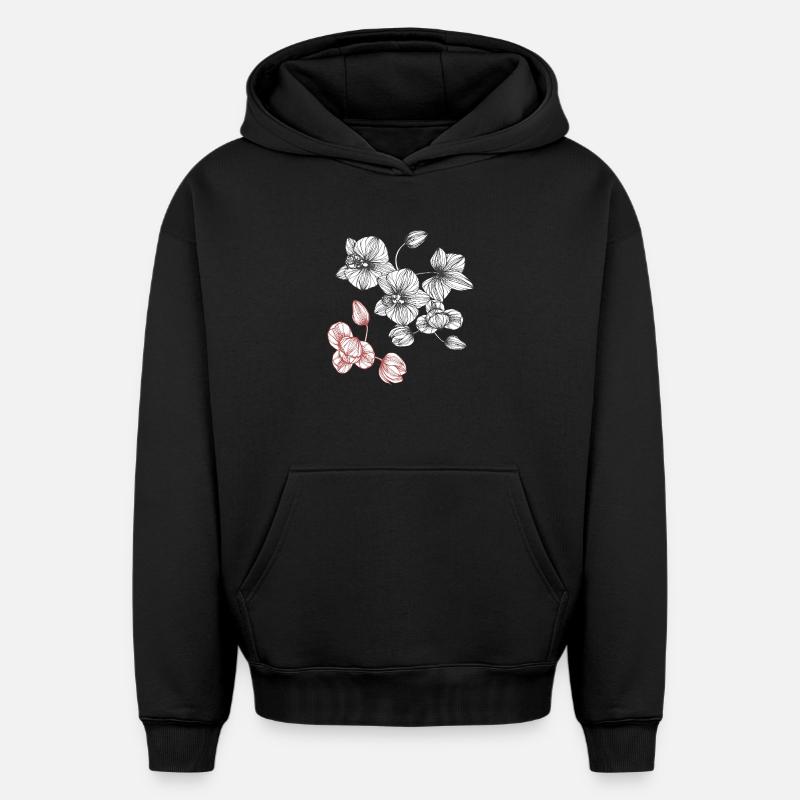Vrille de fleur - Sweat à capuche unisexe oversize épais SPREAD - noir