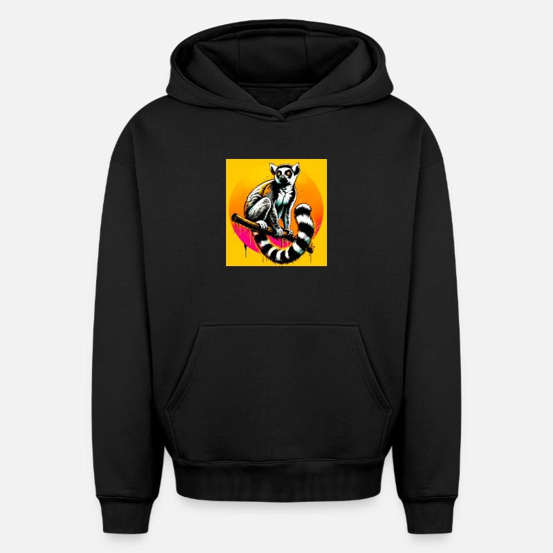 Lémurien - Sweat à capuche unisexe oversize épais SPREAD - noir