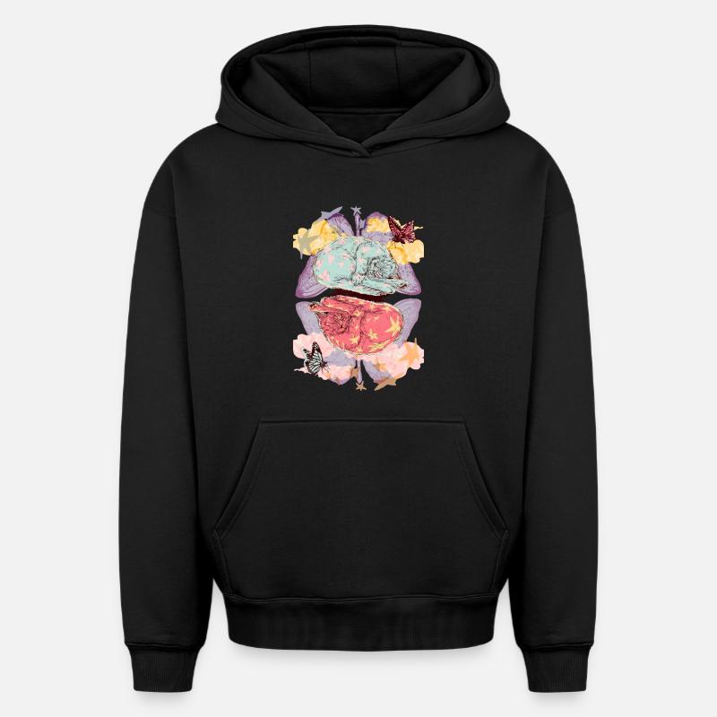 RÊVES DE CHATON - Sweat à capuche unisexe oversize épais SPREAD - noir