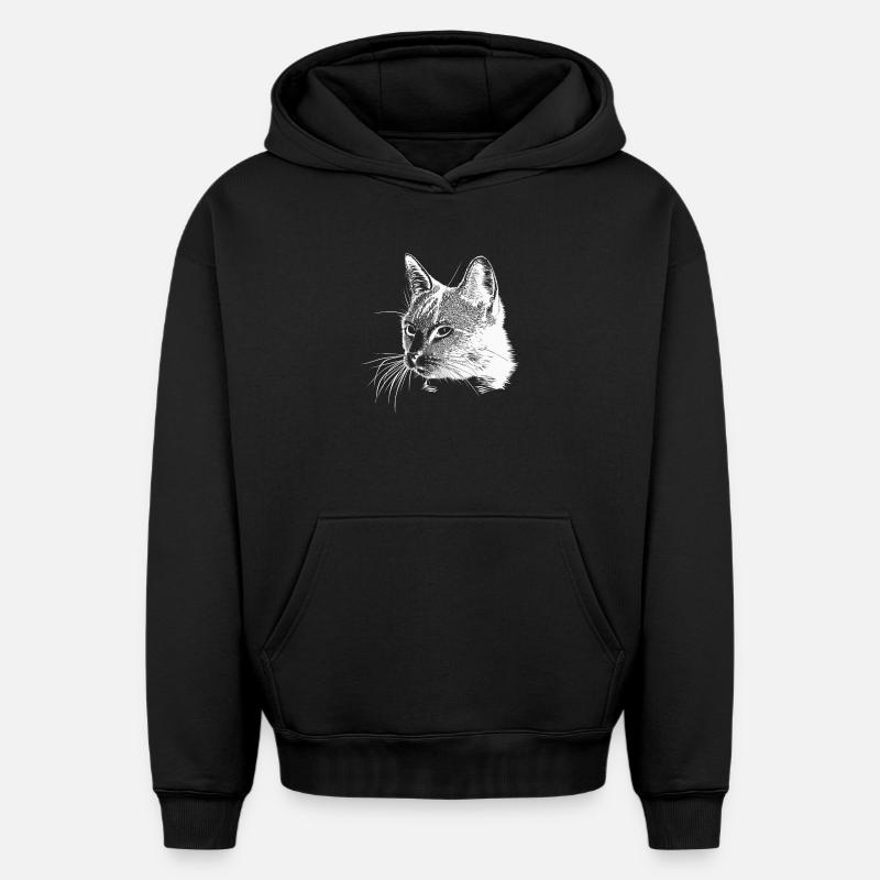 Tête de chat - Blanc - Sweat à capuche unisexe oversize épais SPREAD - noir