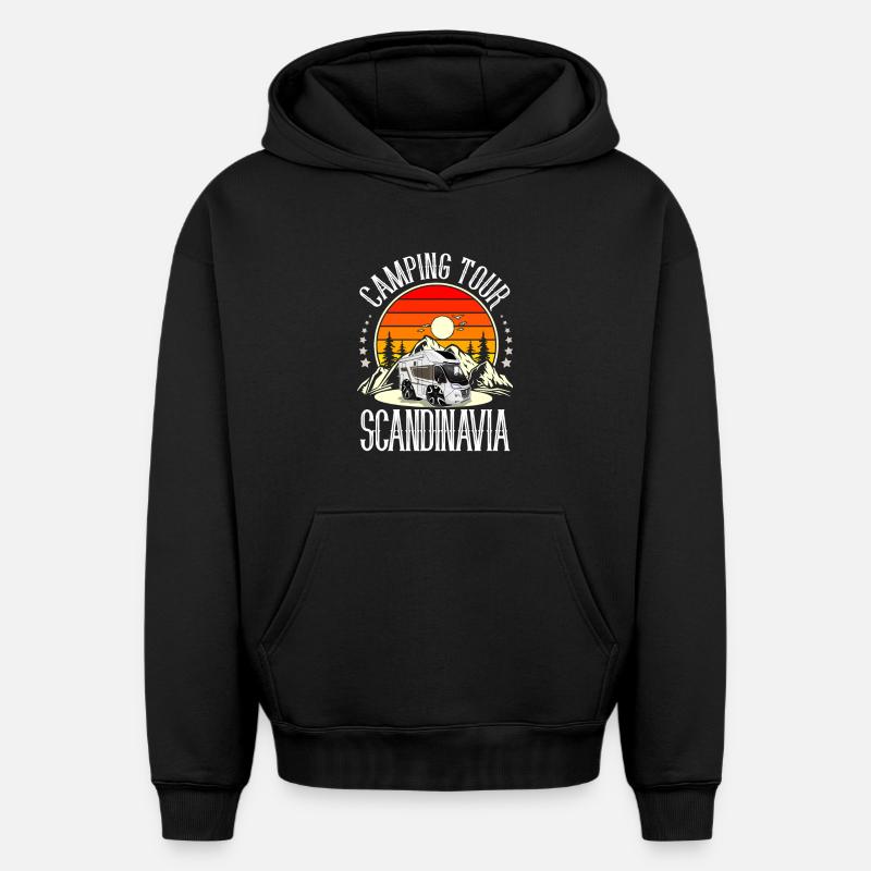 Camping Camper Camping Scandinavie - Sweat à capuche unisexe oversize épais SPREAD - noir