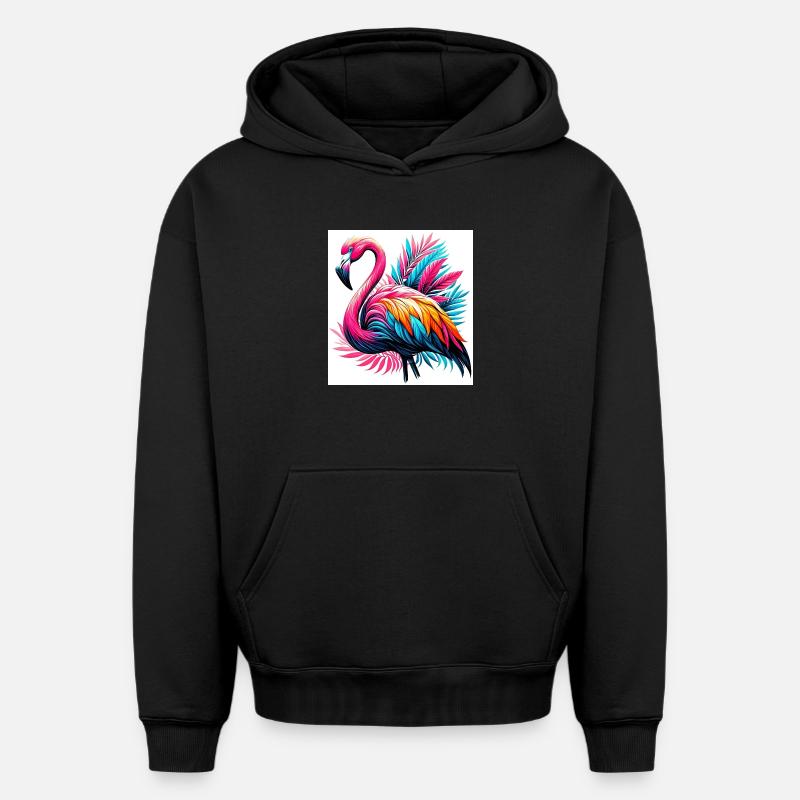 Flamant rose - Sweat à capuche unisexe oversize épais SPREAD - noir