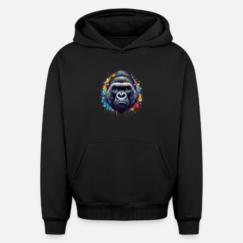 Gorille - Sweat à capuche unisexe oversize épais SPREAD - noir