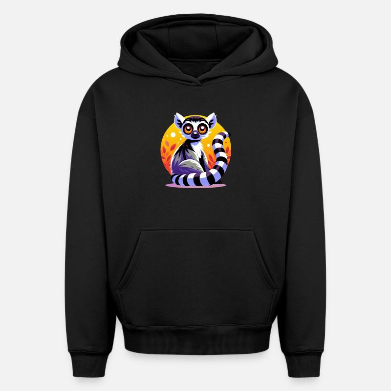 Lémurien - Sweat à capuche unisexe oversize épais SPREAD - noir