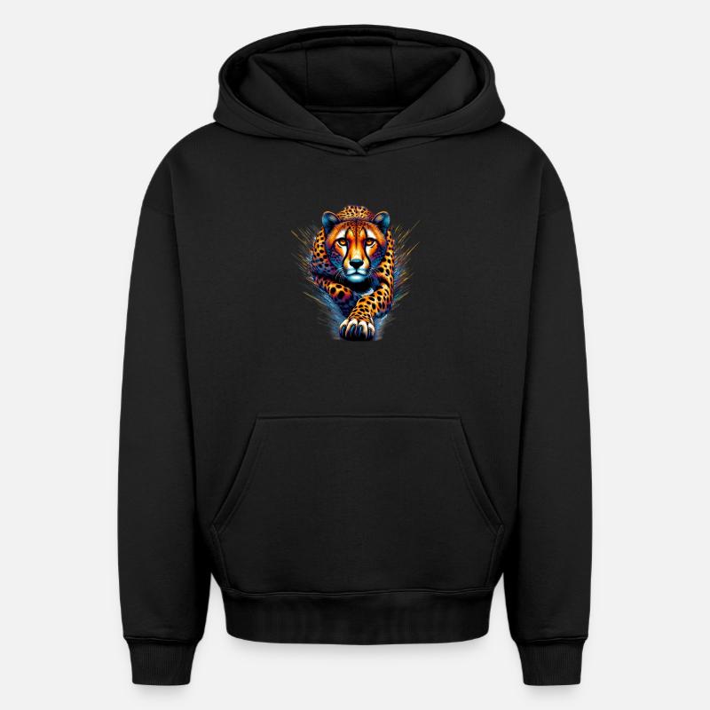 Guépard - Sweat à capuche unisexe oversize épais SPREAD - noir