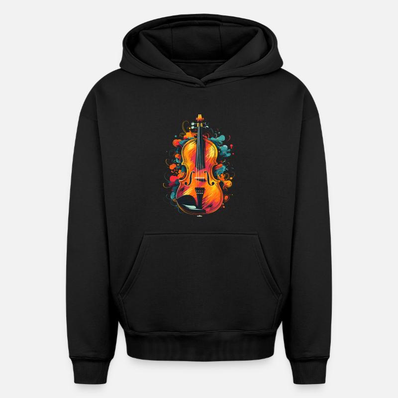 Violon - Sweat à capuche unisexe oversize épais SPREAD - noir