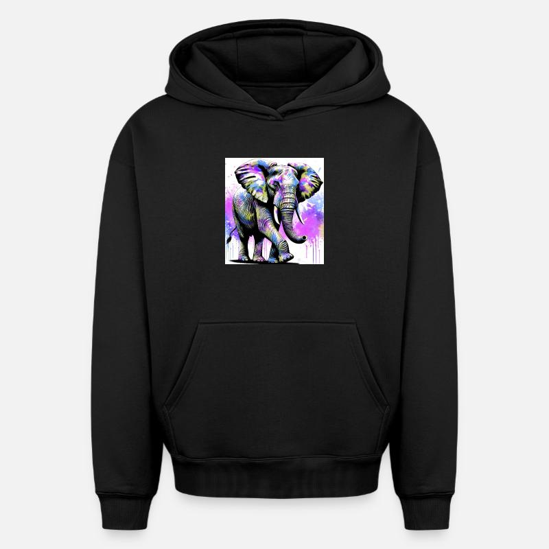 éléphant - Sweat à capuche unisexe oversize épais SPREAD - noir