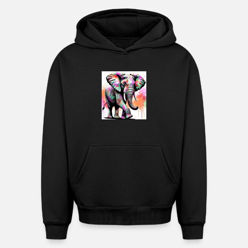 éléphant - Sweat à capuche unisexe oversize épais SPREAD - noir