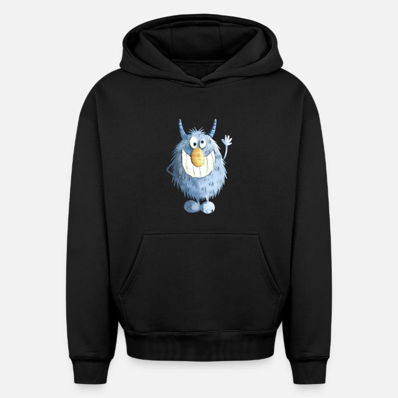 Monstre grimaçant bleu - Sweat à capuche unisexe oversize épais SPREAD - noir