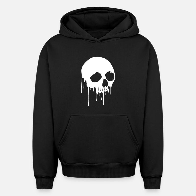 Crâne blanc et graffiti - Sweat à capuche unisexe oversize épais SPREAD - noir