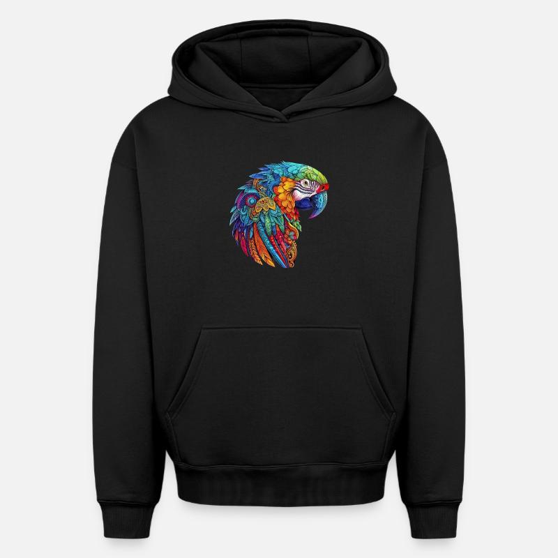 Ara perroquet - Sweat à capuche unisexe oversize épais SPREAD - noir
