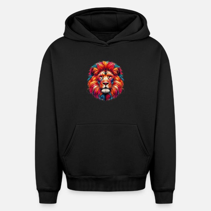 Lion - Sweat à capuche unisexe oversize épais SPREAD - noir